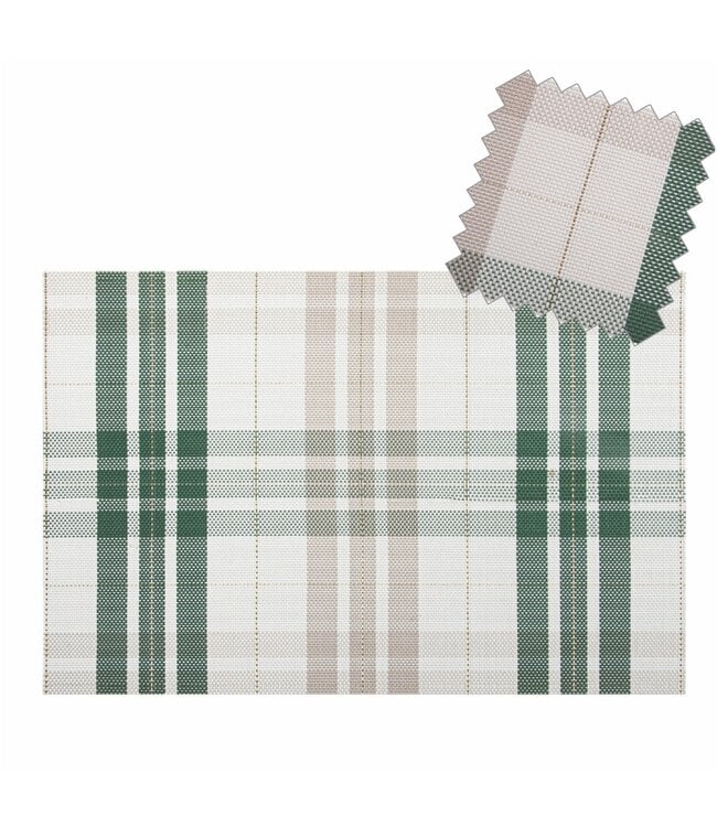 LUREX CHRISTMAS PLACEMATS GREEN FESTIVE PLAID 12X18"