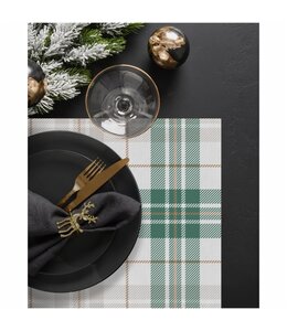 LUREX CHRISTMAS PLACEMATS GREEN FESTIVE PLAID 12X18"
