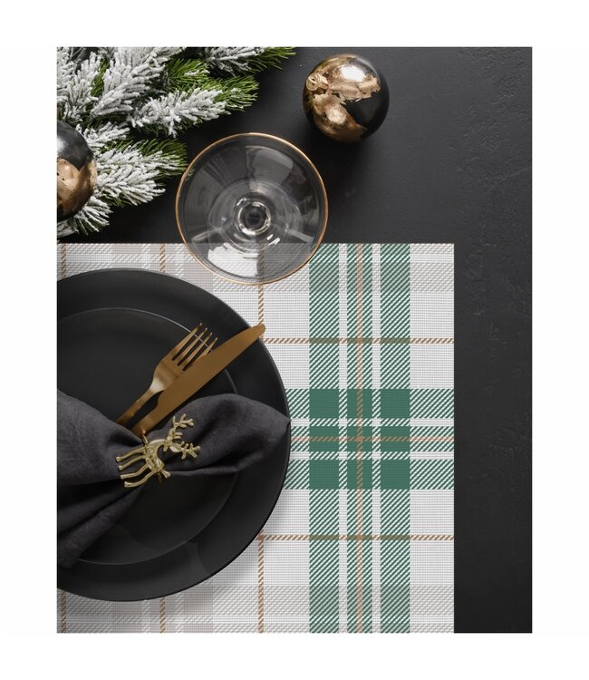LUREX CHRISTMAS PLACEMATS GREEN FESTIVE PLAID 12X18"