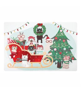 CHRISTMAS PRINTED POLYPROPYLENE PLACEMATS w/FOIL DETAILS HOLIDAY CATS 12X18"