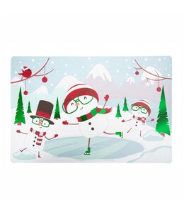 CHRISTMAS PRINTED POLYPROPYLENE PLACEMATS w/FOIL DETAILS SNOWMAN VACATION 12X18"