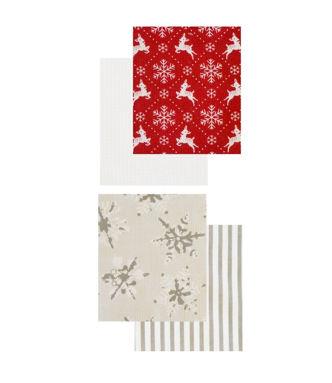 3pc PRINTED CHRISTMAS KITCHEN TOWEL IN A BASKET AST 16X28"