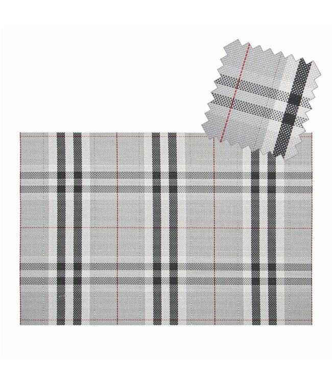 LUREX CHRISTMAS PLACEMATS CLASSIC GREY PLAID 12X18"
