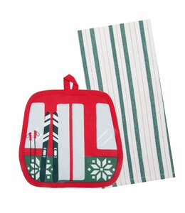 CHRISTMAS 2PC KITCHEN TOWEL + POT HOLDER GONDOLA 15X25" / 7X7"