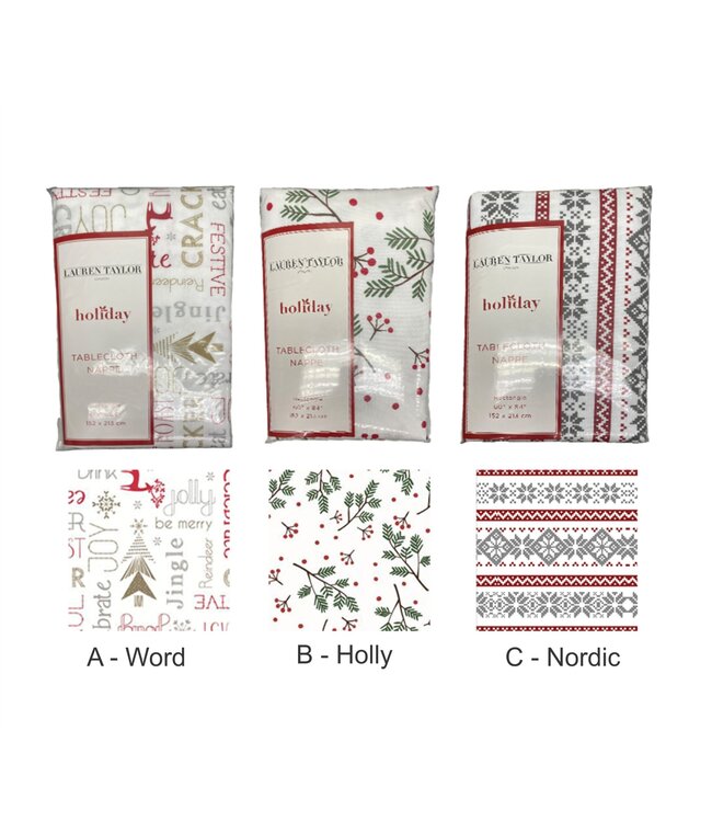 STUDIO 707 CHRISTMAS PRINTED VINYL TABLECLOTH AST 60X84" OBLG (MP12)