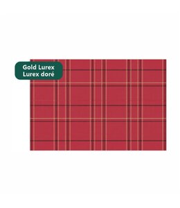 CHRISTMAS WOVEN PRINTED TEXTILENE PLACEMAT 12X18" RED & GOLD LUREX PLAID