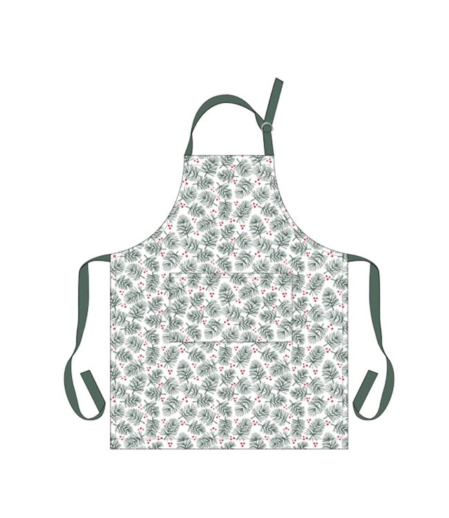 WOVEN PRINTED CHRISTMAS APRON w/METALLIC THREADS FESTIVES BRANCHES