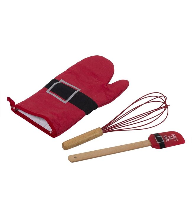 CHRISTMAS PLAID BAKING SET INCLUDES MITT SPATULA WHISK