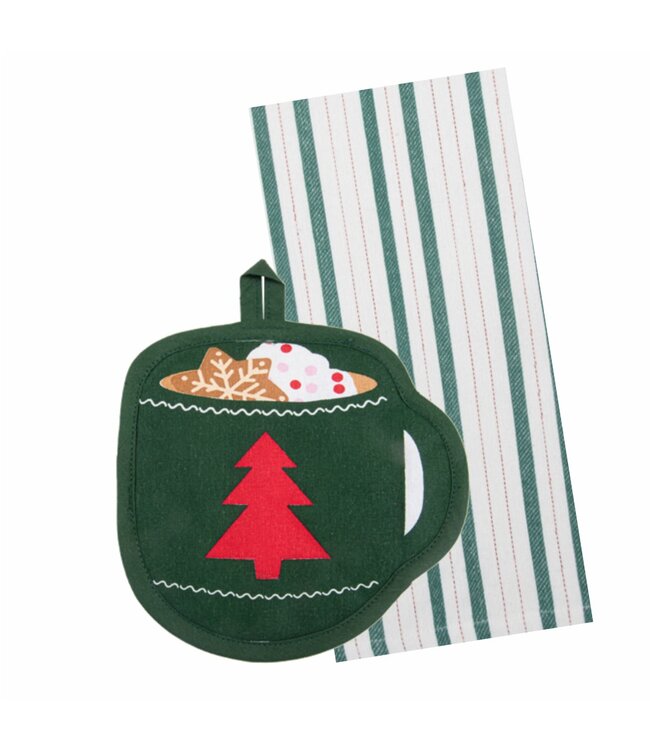 CHRISTMAS 2PC KITCHEN TOWEL + POT HOLDER HOT COCOA 15X25" / 7X7"