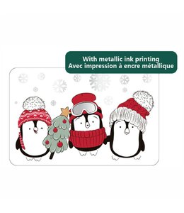 CHRISTMAS PRINTED POLYPROPLENE PLACEMATS w/FOIL DETAILS PENGUINS FRIENDS