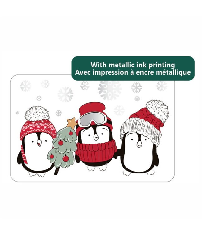 CHRISTMAS PRINTED POLYPROPLENE PLACEMATS w/FOIL DETAILS PENGUINS FRIENDS