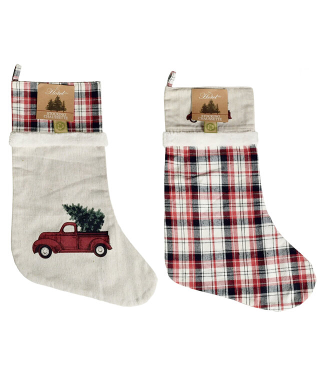 CHRISTMAS TRUCK PLAID PRINTED STOCKING