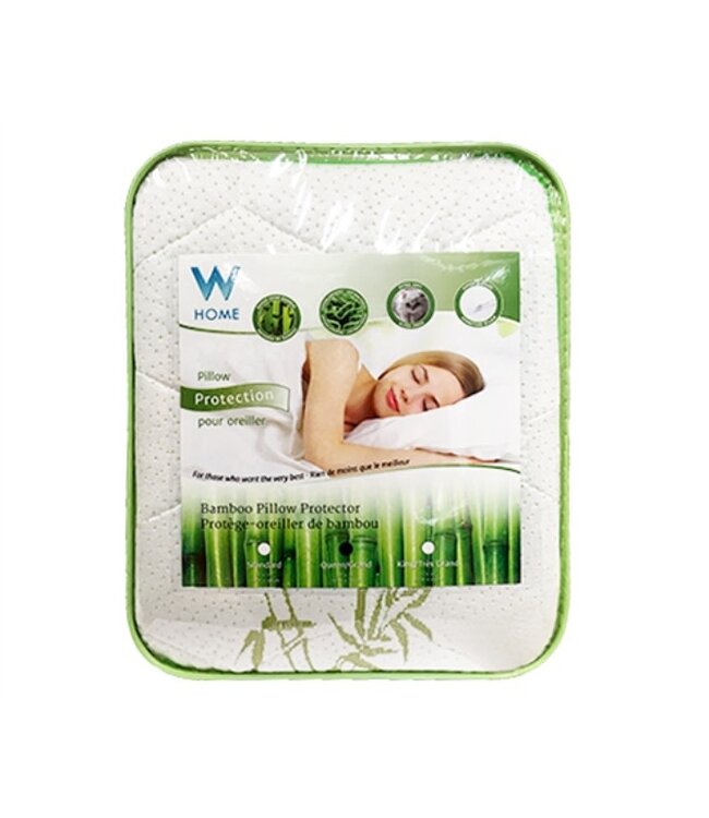 W HOME BAMBOO PILLOW PROTECTOR WHITE/GREEN (MP12)