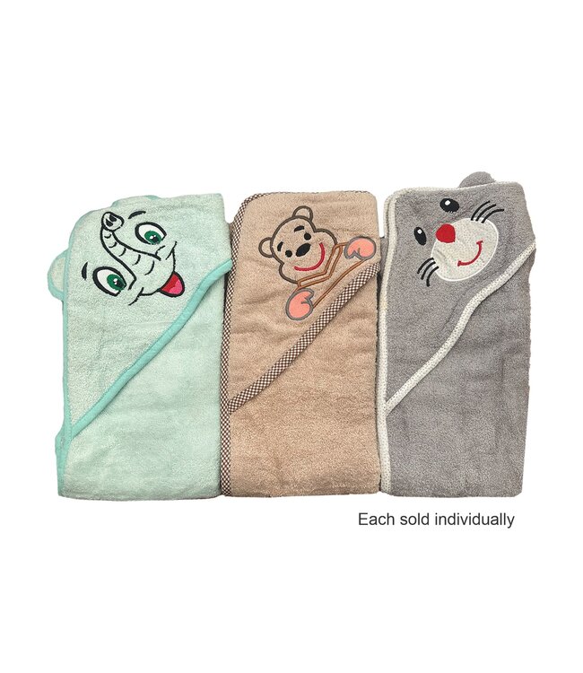 EMBROIDERED BABY HOODED TOWEL AST 27.5X27.5"