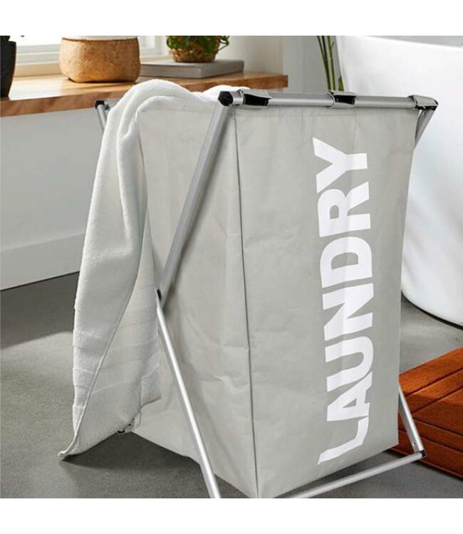 LAUNDRY BAG HAMPER LT GREY 14X15X22"