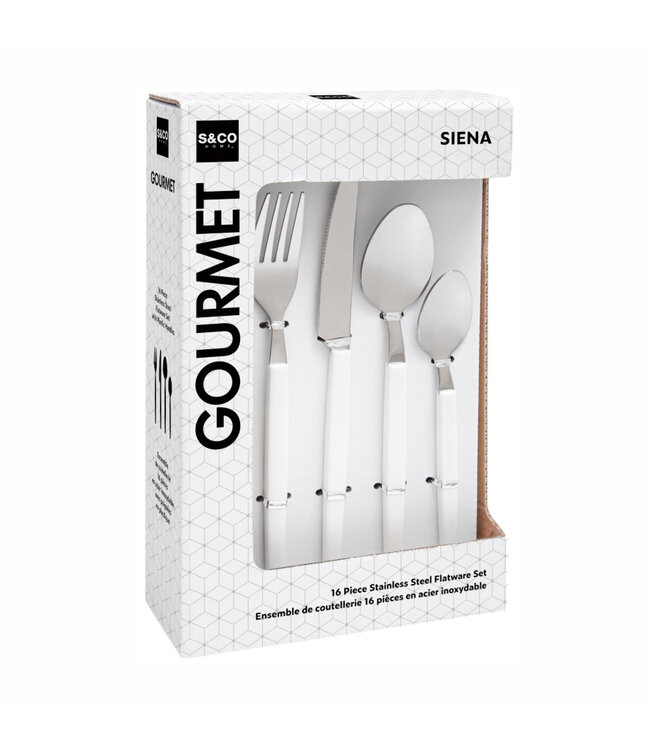 16Pc COLOUR HANDLE FLATWARE SET WHITE