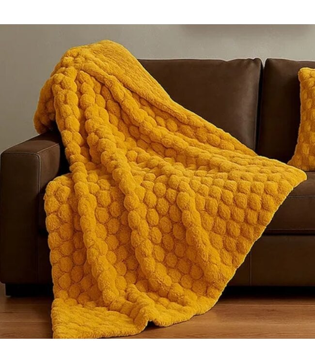 RUSTIC CABIN HONEYCOMBTEXTURED FLEECE THROW MUSTARD 50X60"