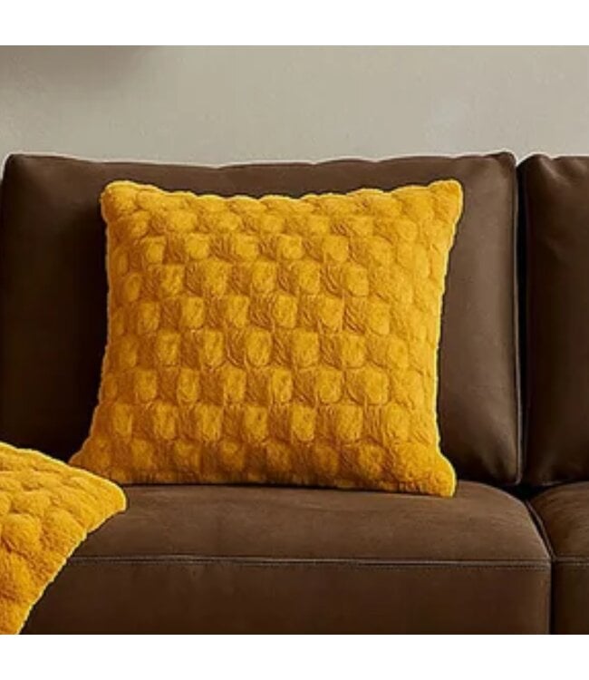 RUSTIC CABIN HONEYCOMB TEXTURED FLEECE CUSHION MUSTARD 20X20"