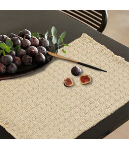 2Pk DHURRIE PLACEMATS w/FRINGE TAN 13X18"