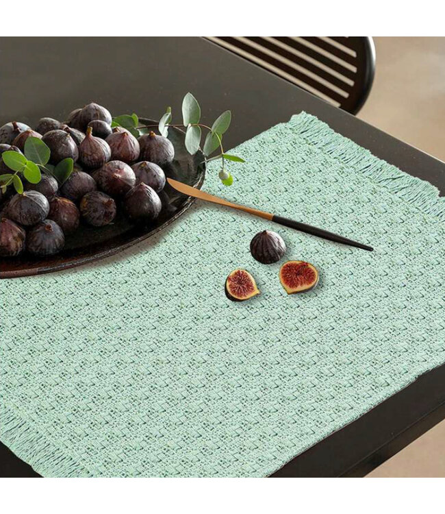 2Pk DHURRIE PLACEMATS w/FRINGE SAGE 13X18"