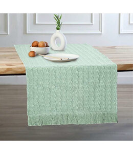 COTTON DHURRIE TABLE RUNNER w/FRINGE SAGE 13X72"