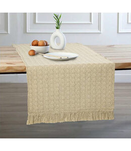 COTTON DHURRIE TABLE RUNNER w/FRINGE TAN 13X72"