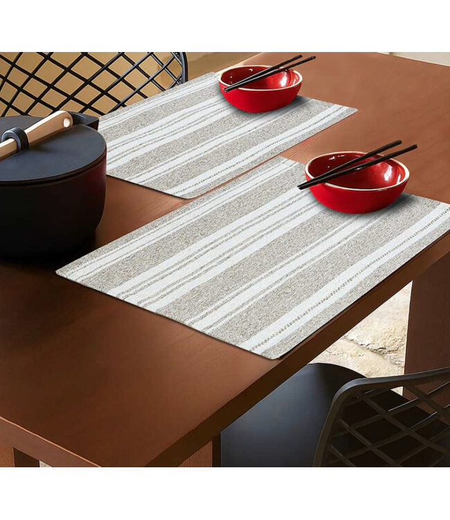 2Pk JACQUARED STRIPE PLACEMATS BEIGE 13X18"