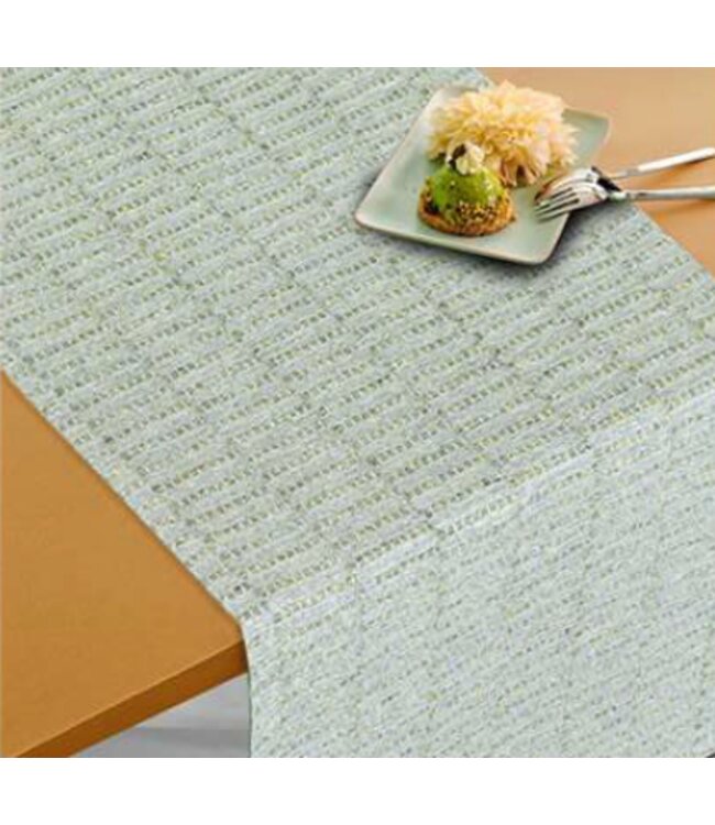 JACQUARD GEO TABLE RUNNER SAGE 13X72"