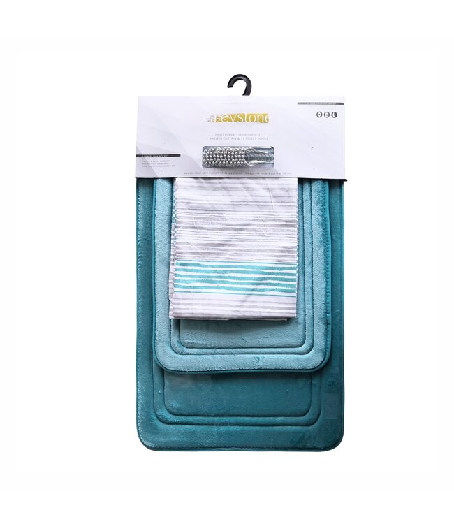 15PC BATH MAT SET 17X24” / 20X23” AQUA