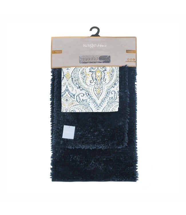 SHAGGY 15PC BATH MAT SET 17X24” / 20X23” BLUE