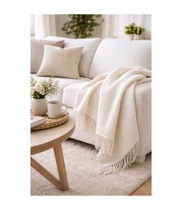 NALA WAFFLE CHENILLE THROW WHITE 50X60"