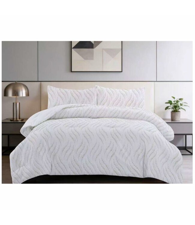 LAUREN TAYLOR LOTUS 3pc JACQUARD COMFORTER SET WHITE QUEEN