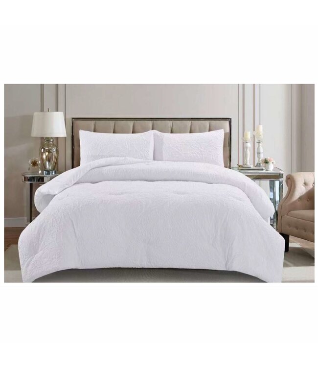 LAUREN TAYLOR GRACE 3pc JACQUARD COMFORTER SET WHITE QUEEN