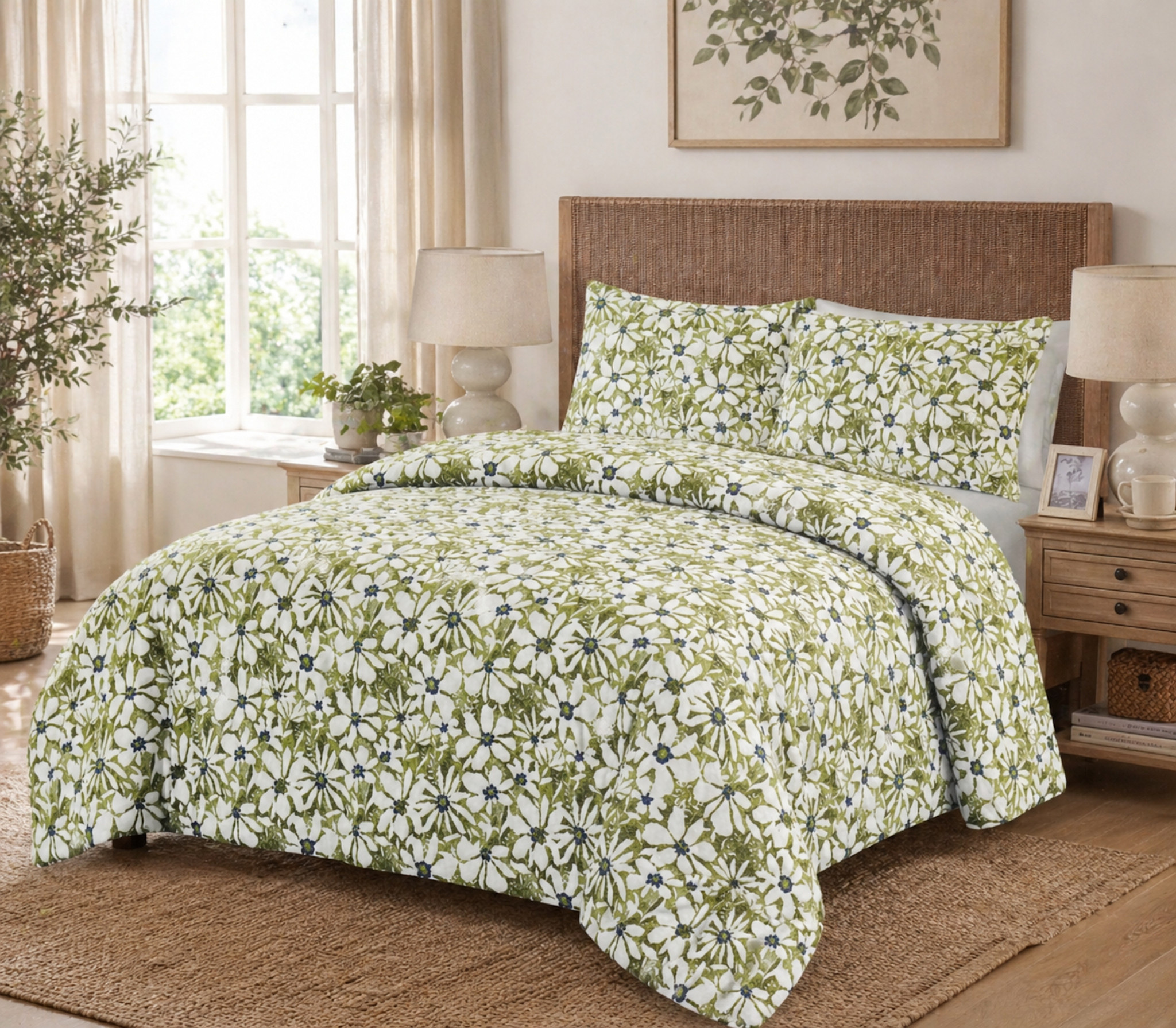 NOLA 3Pc Comforter Set Green Floral