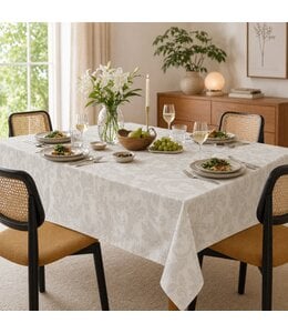 LAUREN TAYLOR DAMASK JACQUARD TABLECLOTH WHITE