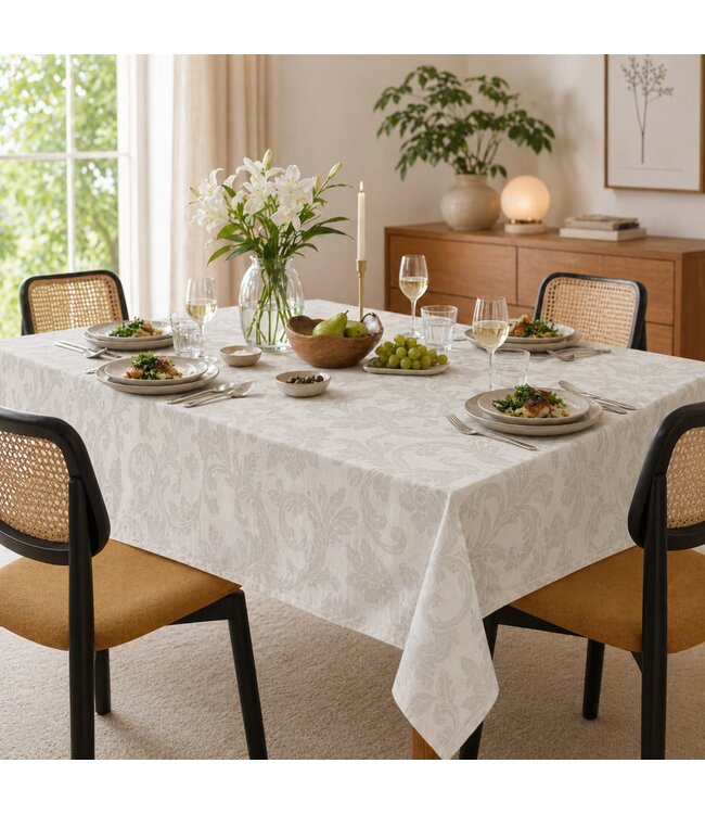 LAUREN TAYLOR DAMASK JACQUARD TABLECLOTH WHITE