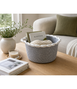 COTTON ROPE BASKET GREY w/WHITE RIM