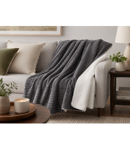 LAUREN TAYLOR PORTIA RIBBED PLUSH MICRO MINK REVERSE TO SHERPA THROW 50X60" (MP6)