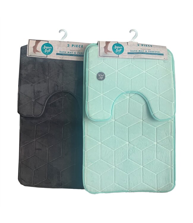 2pc MEMORY FOAM BATH MAT AST ( Grey or Black or Green or Coral) 20x30″/20x15”