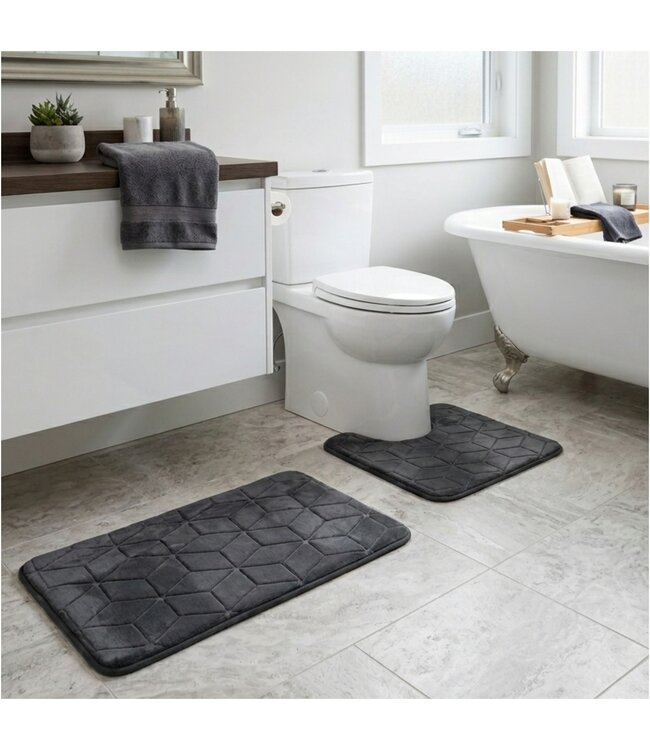 2pc MEMORY FOAM BATH MAT AST ( Grey or Black or Green or Coral) 20x30″/20x15”