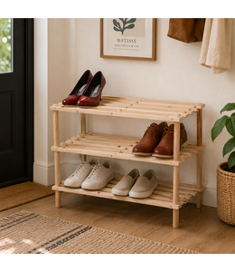 STUDIO 707 3 TIER WOODEN SHOE RACK w/ROD LEGS 25X10X19"