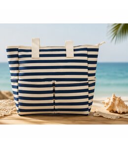 BLUE STRIPED CANVAS TOTE w/POCKETS