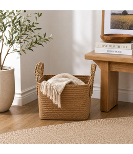 COTTON ROPE BASKET w/SEAGRASS HANDLES BROWN