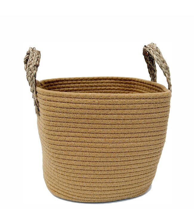 COTTON ROPE BASKET w/SEAGRASS HANDLES BROWN