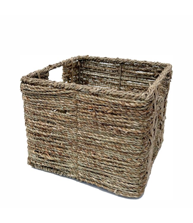 SEAGRASS WIRE FRAME BASKET w/BUILT IN HANDLES BROWN