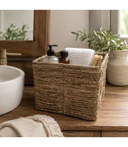 SEAGRASS WIRE FRAME BASKET w/BUILT IN HANDLES BROWN