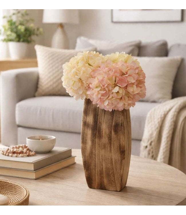 TALL WOOD VASE 14"x6"