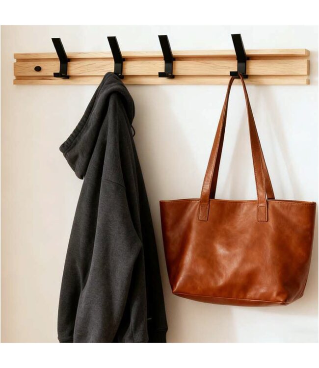 LAUREN TAYLOR RUBBERWOOD WALL COAT RACK w/IRON HOOKS  20"x2"x3"