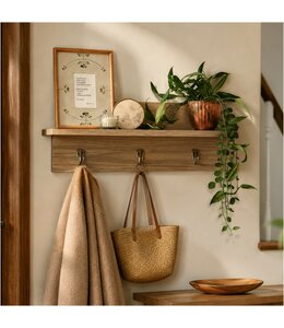 LAUREN TAYLOR MDF WOOD WALL SHELF w/HOOKS 14"x6"x4"