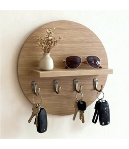 LAUREN TAYLOR ROUND MDF WOOD WALL SHELF w/HOOKS 10"